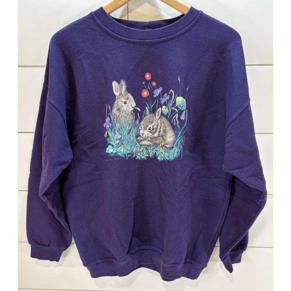 Northern Reflections Vintage Rabbit Graphic Purple Sweatshirt Size M Grannycore